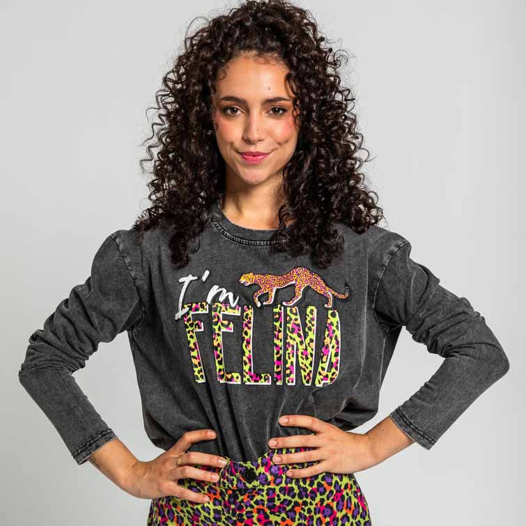 Camiseta Oversize De Estampado Animal Verde - I'm Felina