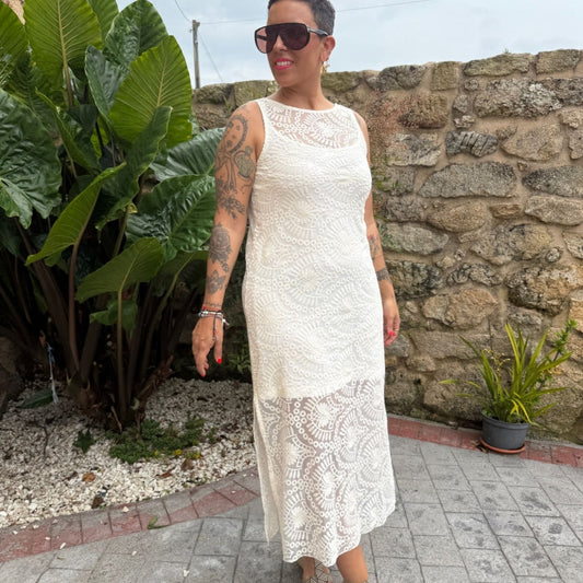VESTIDO REVERSIBLE ENCAJE CRUDO
