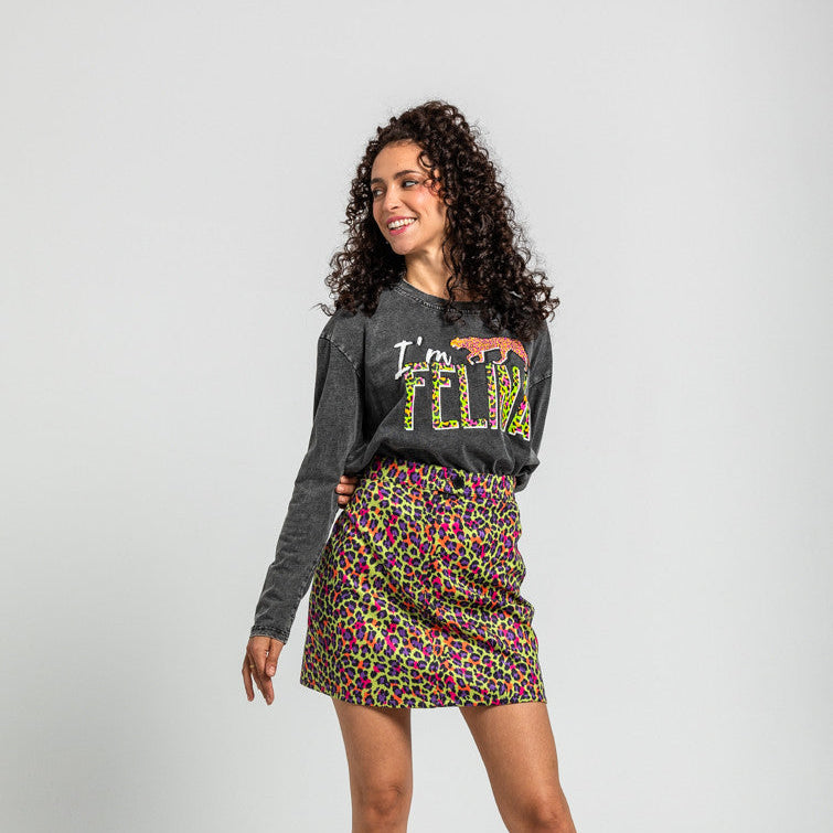 Camiseta Oversize De Estampado Animal Verde - I'm Felina