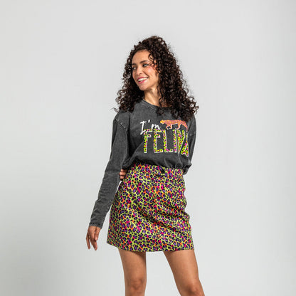 Camiseta Oversize De Estampado Animal Verde - I'm Felina