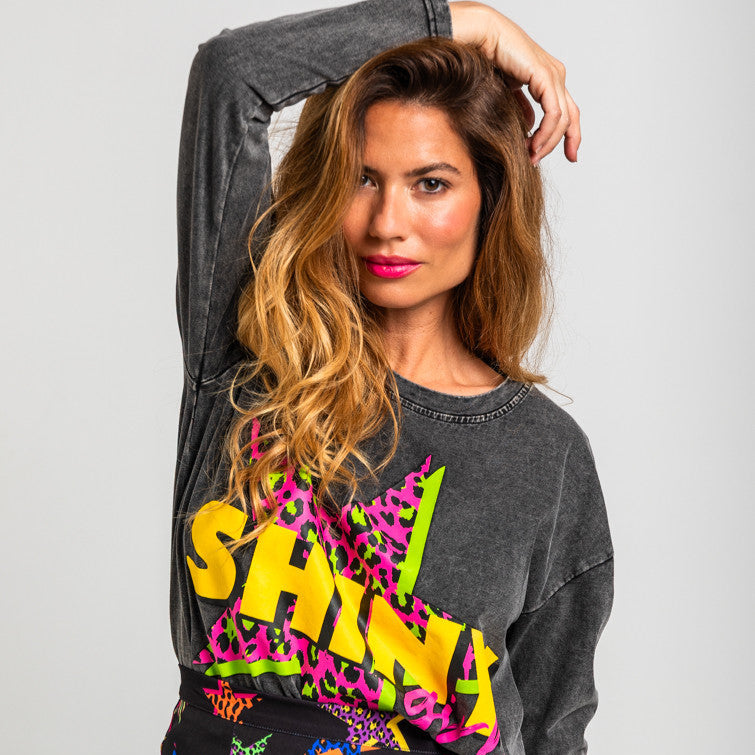 Camiseta Oversize De Estampado De Estrellas Con Animal Print - Shiny Girl