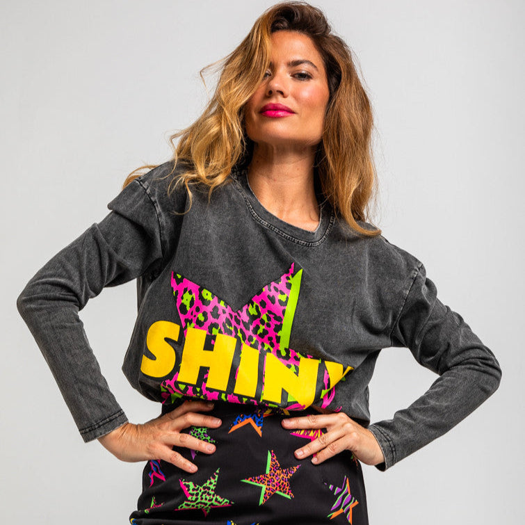 Camiseta Oversize De Estampado De Estrellas Con Animal Print - Shiny Girl