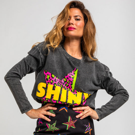 Camiseta Oversize De Estampado De Estrellas Con Animal Print - Shiny Girl