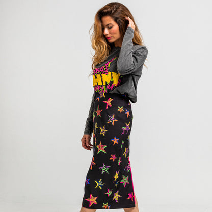 Camiseta Oversize De Estampado De Estrellas Con Animal Print - Shiny Girl