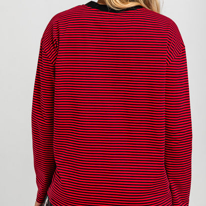 Camiseta Oversize De Raya Roja Y Negra Con Rayo Y Ojo - Let's Dance