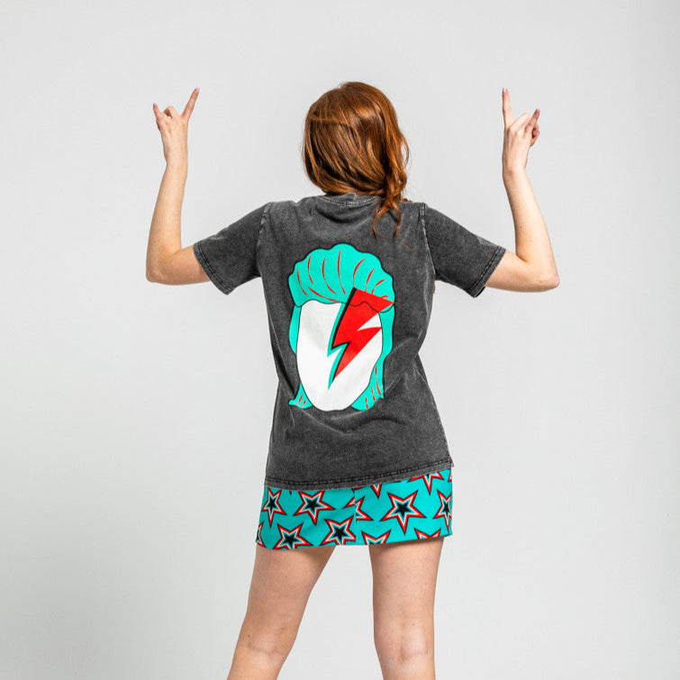 Camiseta Unisex De Algodón Efecto Desgastado Ácido Con Estampado Bowie We Can Be Heroes - We Can Be Heroes