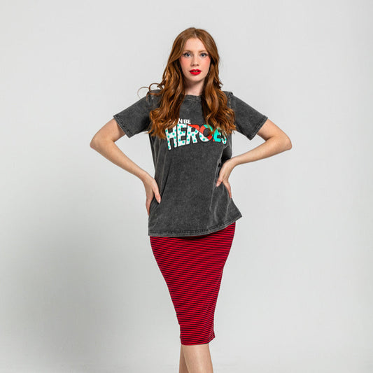 Camiseta Unisex De Algodón Efecto Desgastado Ácido Con Estampado Bowie We Can Be Heroes - We Can Be Heroes