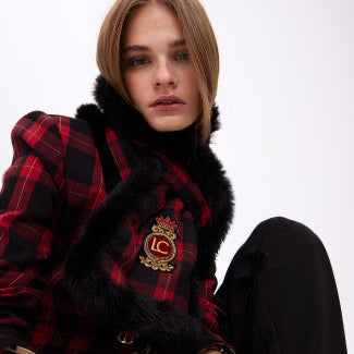 BUFANDA DOBLE CARA TARTÁN Y EFECTO PELO