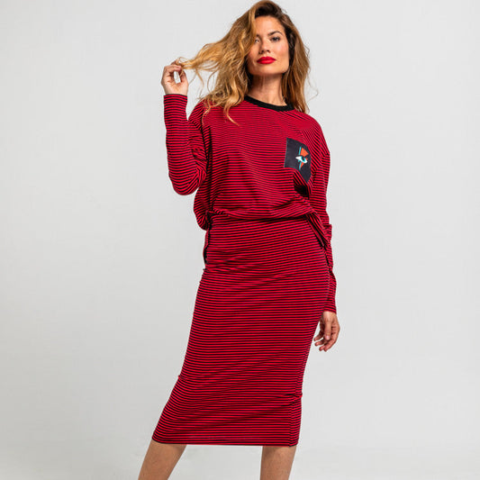 Falda Midi Elástica De Raya Roja Y Negra - Let's Dance