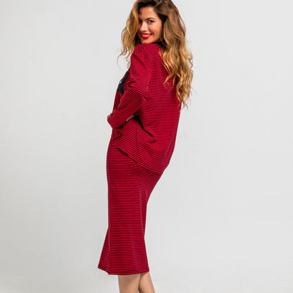 Falda Midi Elástica De Raya Roja Y Negra - Let's Dance