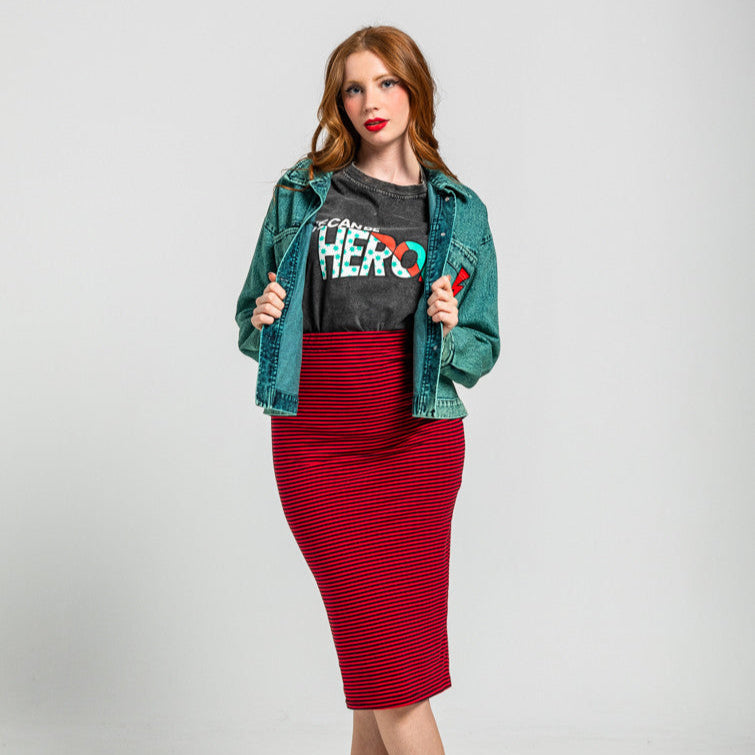 Falda Midi Elástica De Raya Roja Y Negra - Let's Dance
