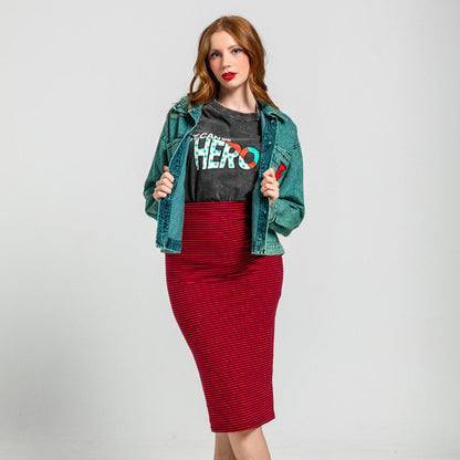 Falda Midi Elástica De Raya Roja Y Negra - Let's Dance