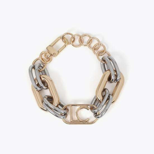 PULSERA ESLABONES BICOLOR LOGO OVALADO