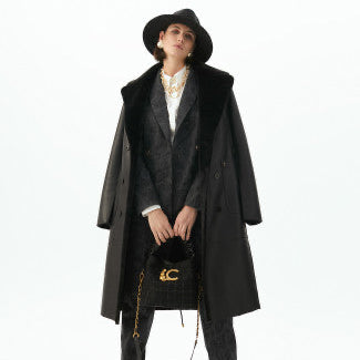 ABRIGO REVERSIBLE EFECTO PIEL Y PELO NEGRO
