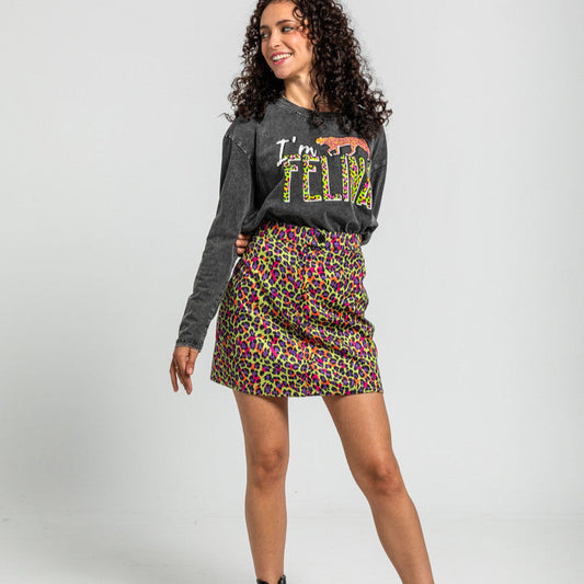 Mini Falda Sixty De Estampado Animal Verde - I'm Felina