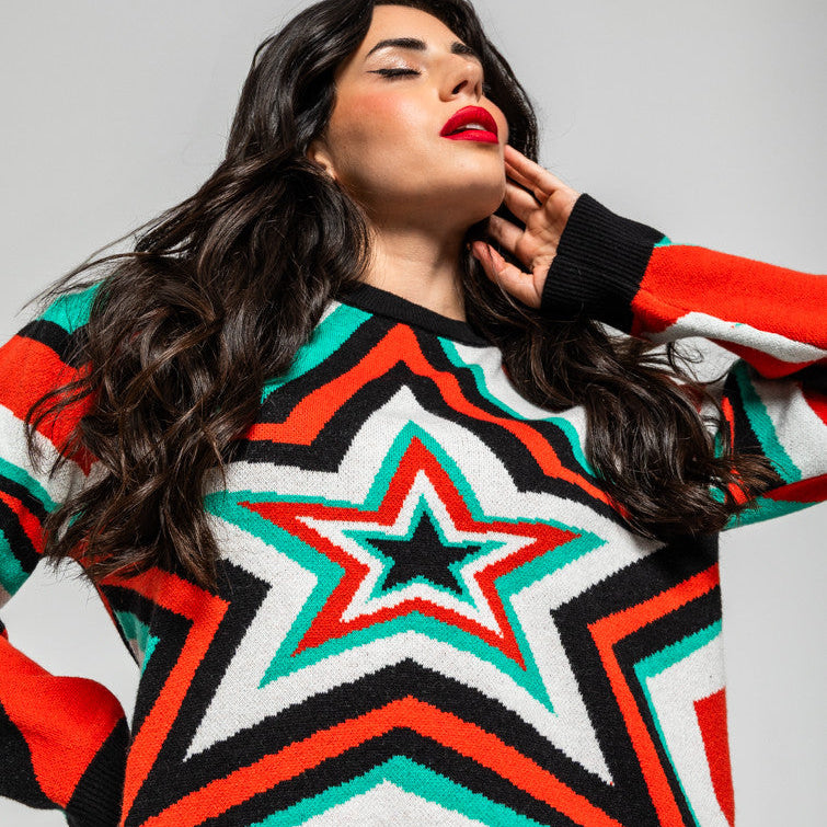 Suéter Sencillo Tejido De Estampado De Estrellas Bowie - Starwoman