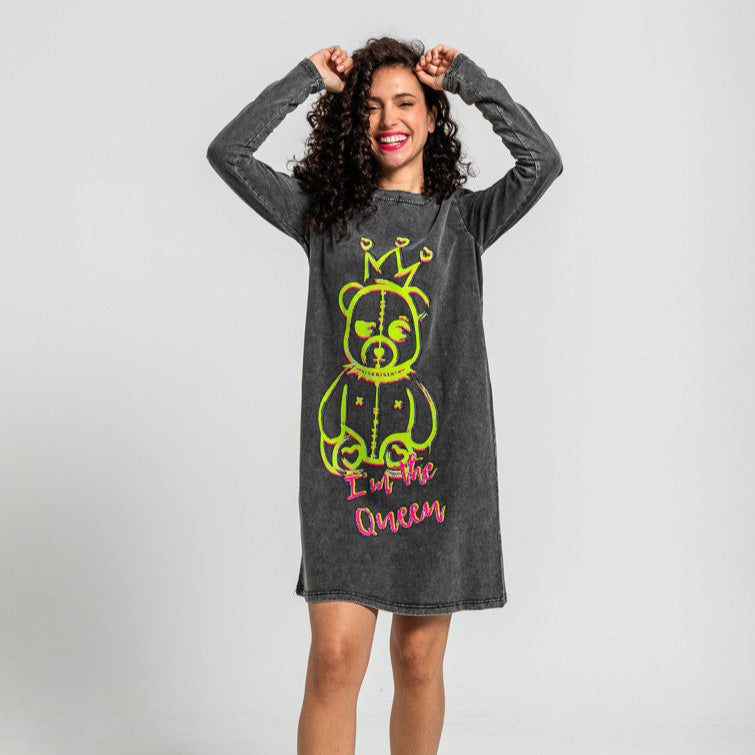 Vestido Mini Algodón Desgastado De Grafitti Urbano - I'm The Queen