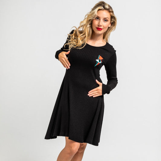 Vestido Mini Vuelo Canalé Negro Con Rayo Y Ojo - Let's Dance