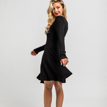 Vestido Mini Vuelo Canalé Negro Con Rayo Y Ojo - Let's Dance