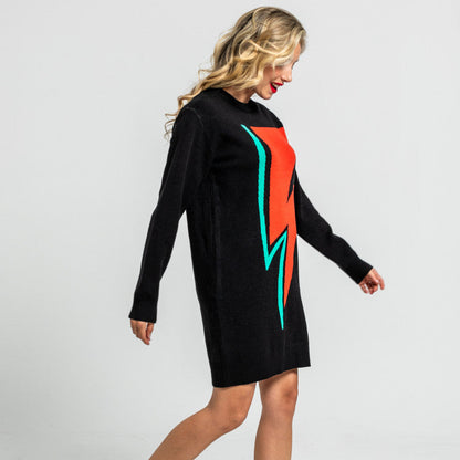 Vestido Punto Tejido Negro Con Rayo - Let's Dance