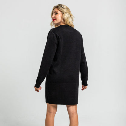 Vestido Punto Tejido Negro Con Rayo - Let's Dance