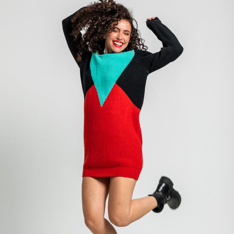 Vestido Tejido Tricolor Rojo, Negro Y Turquesa - We Can Be Heroes