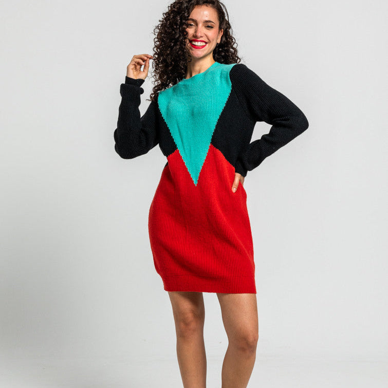 Vestido Tejido Tricolor Rojo, Negro Y Turquesa - We Can Be Heroes